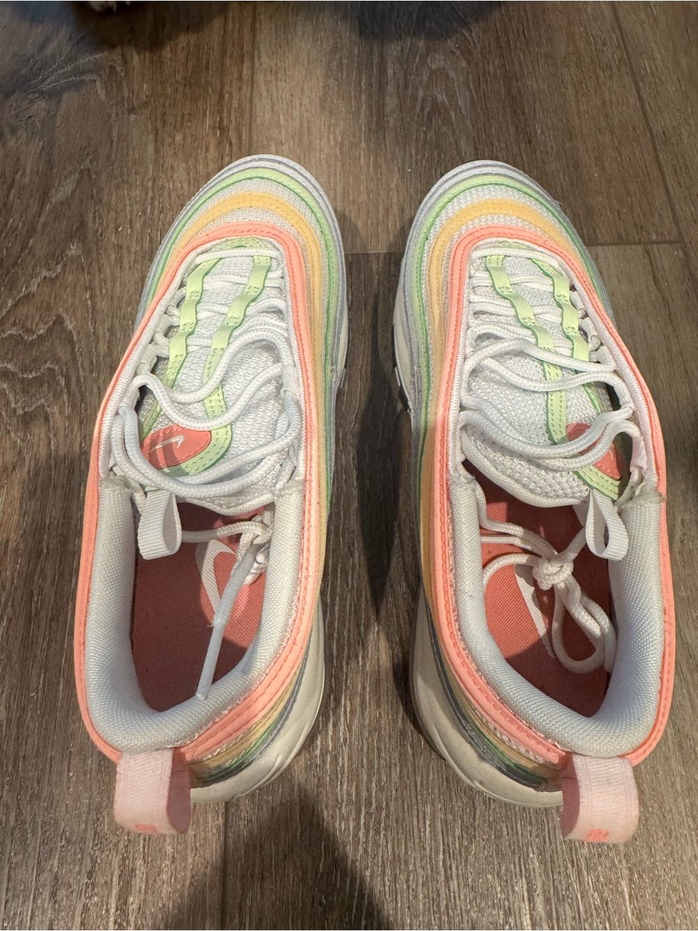 Nike Kids White Sneakers with Pastel Coral and Mint Accents